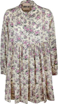 Floral Printed Long-Sleeved Dress-AA