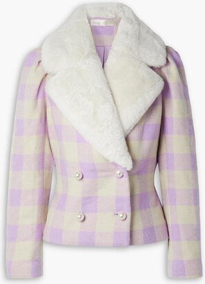 Dumont double-breasted faux fur-trimmed checked tweed jacket