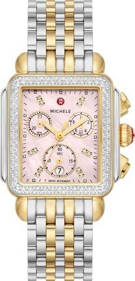 Deco Diamond Chronograph Two-Tone Bracelet Watch, 33mm