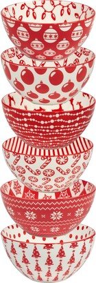 Peppermint Candy 13 oz All Purpose Bowls Set of 6, Service for 6