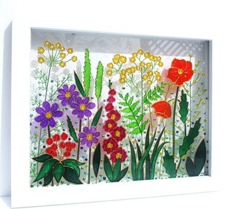 Wild Flowers Glass Painting Sun Catcher Stained Glass Art Modern Colorful Original Window Hanging