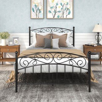 Siavonce Metal Bed Frame Mattress Foundation with Headboard and Footboard