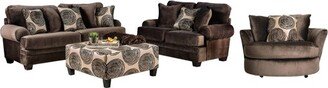 4pc Mauricio Microfiber Loveseat, Sofa Set with Accent Chair and Ottoman Brown