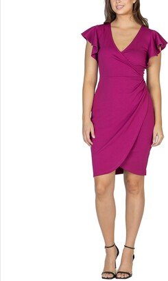 24seven Comfort Apparel Women's V-neck Ruffle Sleeve Knee Length Dress