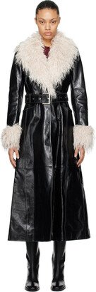 Black Embossed Leather Trench Coat