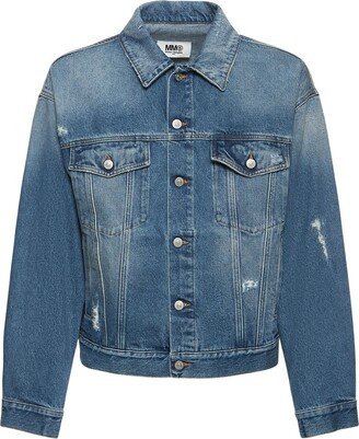 Distressed cotton denim jacket-AA