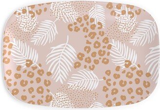 Serving Platters: Palm Leaves And Animal Panther Spots - Beige Serving Platter, Pink