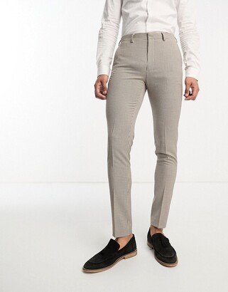 skinny suit pants in micro check in stone