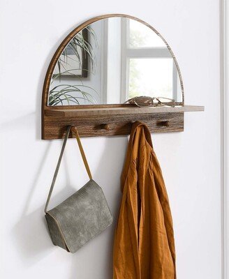 Rancho Modern Walnut Arched Wall Mirror with Shelf and Hooks