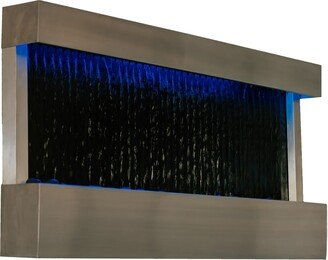 47 Indoor Wall-Mounted Mirror Waterfall Fountain with Pump, LED Lights, and Rocks for Home Decoration