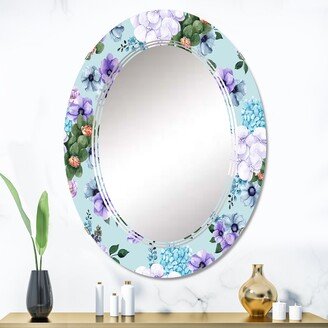 Designart 'White And Orange Flowers On Light Blue' Printed Patterned Wall Mirror