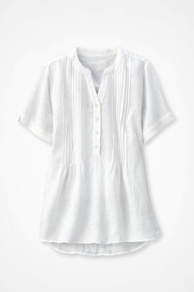 Women's S/S Linen Tuck & Release Blouse - White - PS - Petite Size