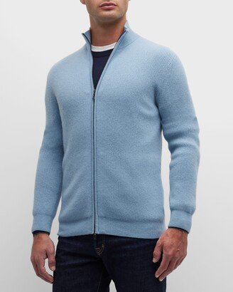 Men's Cashmere Rib Full-Zip Sweater