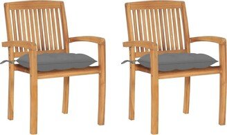 Patio Chairs 2 pcs with Gray Cushions Solid Teak Wood