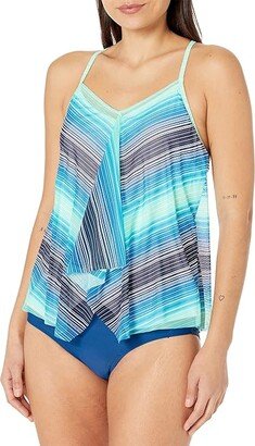 BEACH HOUSE Sunset Stripe Kerry Mesh Layer Tankini (Admiral) Women's Swimwear