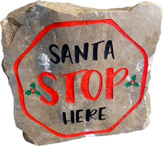 Santa Stop Here Engraved Rock, Christmas Decor, Outdoor Seasonal Decorations, Holiday Sign, Porch Decor