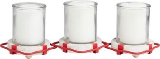 Metal Distressed 3 Linked Buoy Candle Holder with White Wood Accents, 19 x 7 x 5