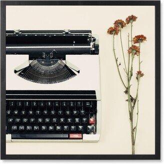 Photo Tiles: Vintage Typewriter And Flower Photo Tile, Black, Framed, 8X8, Beige