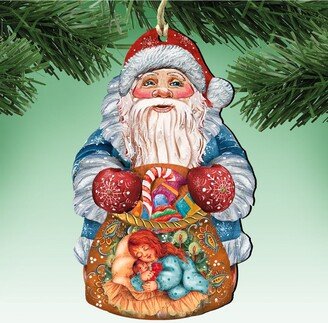 Gift Bag Santa Wooden Christmas Ornament Set of 2