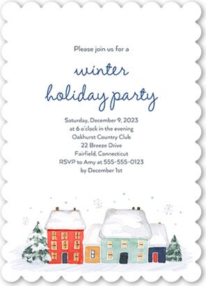 Holiday Invitations: Winter Village Holiday Invitation, White, 5X7, Holiday, Matte, Signature Smooth Cardstock, Scallop