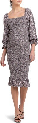 Willow Print Smocked Ruffle Maternity Dress