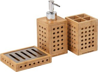 Lattice Collection, Soap Dish, Liquid Soap Dispenser, and Toothbrush Holder Set, Bathroom, Rayon from Bamboo