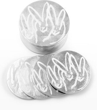 Hunt Slonem Silver Leaf Bunny Coaster Box - 4 Coasters