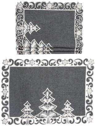 Christmas Tree Embroidered Cutwork Christmas Placemats - Set of 4