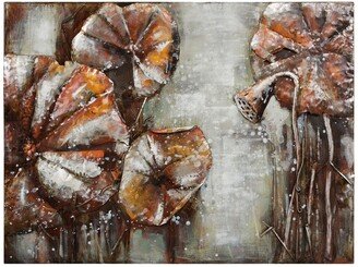 Water Lilly Pads 2 Mixed Media Iron Hand Painted Dimensional Wall Art, 36 x 48 x 2.4