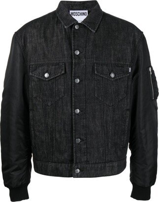 Ruched-Sleeve Denim Jacket