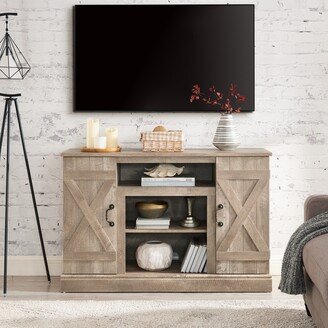 GREATPLANINC Barn Door TV Stand Wood Entertainment Center Retro Media Console Table, Light Gray