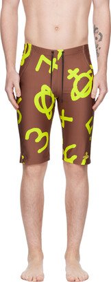 Brown Printed Swim Shorts