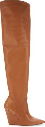 Saloon Leather Over The Knee Wedge Boots