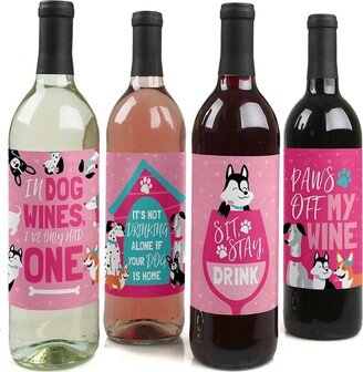 Big Dot Of Happiness Pawty Like a Puppy Girl Dog Party Decor - Wine Bottle Label Stickers 4 Ct