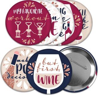 Big Dot Of Happiness But First, Wine - 3 inch Wine Tasting Party Badge - Pinback Buttons - Set of 8