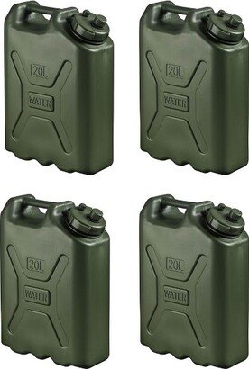 Scepter BPA Durable 5 Gallon 20 Liter Portable Military Water Storage Container for Camping, Outdoors and Emergency Management, Green (4 Pack)