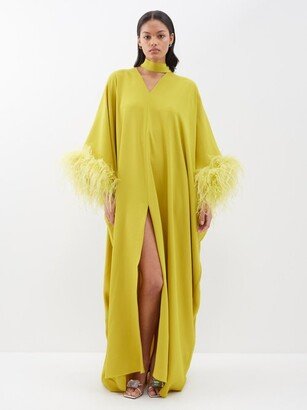 Feather-trimmed Crepe Kaftan Gown