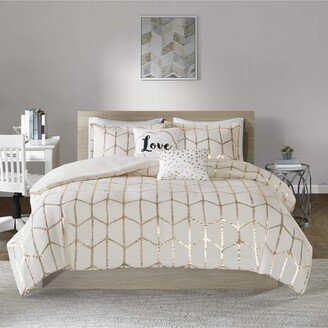 Gracie Mills Raina Duvet Cover Set, Ivory/Gold - Cal King - Ivory/gold