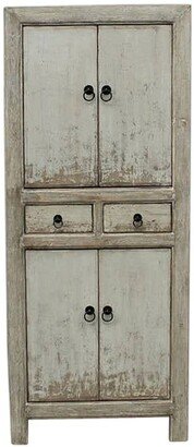 Artissance Reclaimed Wood Narrow Shandong Cabinet, 67 Inch Tall, Antique Off White