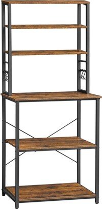 Baker's Rack, Microwave Oven Stand, Kitchen Tall Utility Storage Shelf, 6 Hooks and Metal Frame - 23.6 x 15.7 x 65.7