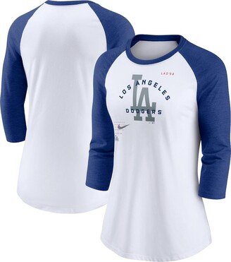 Women's White, Royal Los Angeles Dodgers Next Up Tri-Blend Raglan 3/4 -Sleeve T-shirt - White, Royal