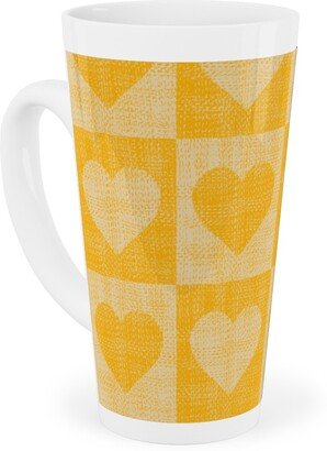 Mugs: Love Hearts Check - Yellow Tall Latte Mug, 17Oz, Yellow