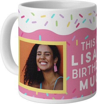 Mugs: Sweet Birthday Cake Mug, White, 11Oz, Pink