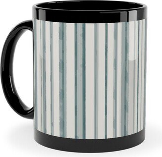 Mugs: Dreamy Watercolor Stripe Ceramic Mug, Black, 11Oz, Green