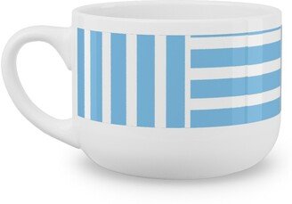 Mugs: South Beach Stripe - Neptune Latte Mug, White, 25Oz, Blue