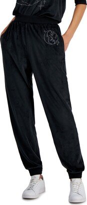 Grayson Threads, The Label Juniors' High-Rise Velour Celestial Embellished Joggers