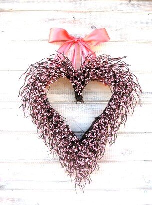 Mothers Day Gift-Mother's Wreath-Valentine's Decor-Pink Heart Wreath-Wedding Decor-Anniversary Gift-Gift For Mom