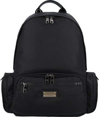 Logo Plaque Zipped Backpack-AB