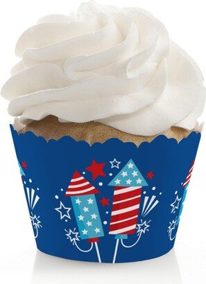 Big Dot Of Happiness Firecracker 4th of July - Red, White & Royal Blue Party Cupcake Wrappers - 12 Ct