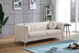 GREATPLANINC 62in Soft Velvet Sectional Sofa, Nailhead Tufted Button Arm Sofa Chaise with Reversible Chaise & Round Matching Throw Pillows